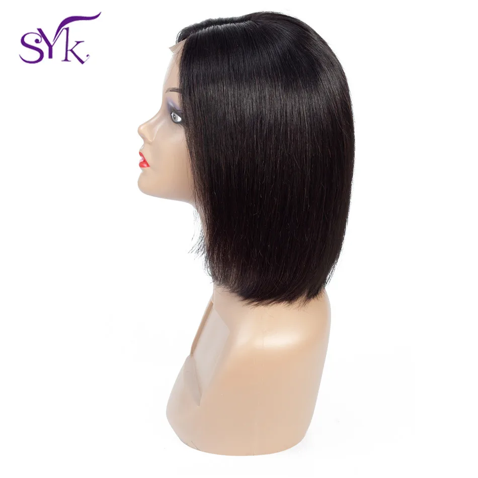 Najtaniej SYK peruka z krótkim bobem zamknięcie koronki ludzkich włosów peruki brazylijski proste włosy ludzkie 4*4 koronki rozmiar Bob peruka dla kobiet włosy inne niż remy peruka