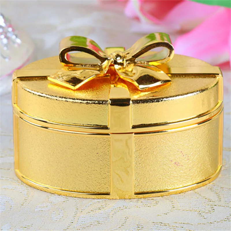 2020 Vintage Metal Golden Trinket Box Jewelry Antique bowknot jewelry storage box Wedding Birthday Gift Candy Box
