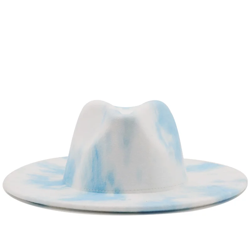 

Wide Brim Tie-dye Fedora Hats for Women Men Autumn Winter Ladies Vintage Fascinator Multicolor Panama Felt Jazz Hat Wholesale