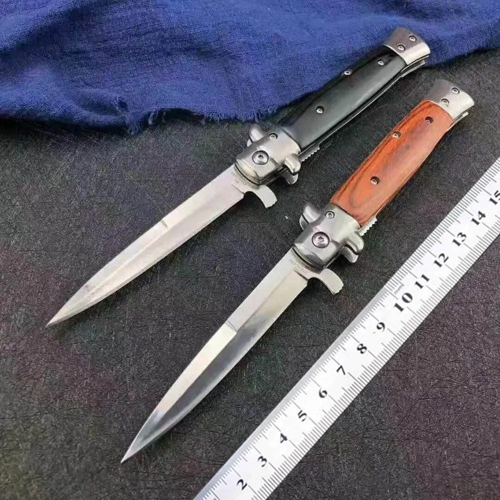 

Multi Purpose Quick Open Folding Knife Portable Outdoor Survival Hunting Camp Tactical Pocket Knives EDC Tool With Wood Handle