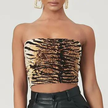 

Women Ladies Casual Leopard printed Stretchy Strapless Bandeau Bralet Vest Crop Top Female Party Club Fashion Outfits