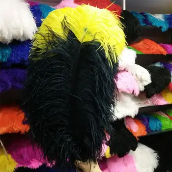 

50Pcs High Quantity 22-24 inch/55-60cm Black + Yellow "thick stem" male ostrich feather Plumes for Party Home Wedding Decoration