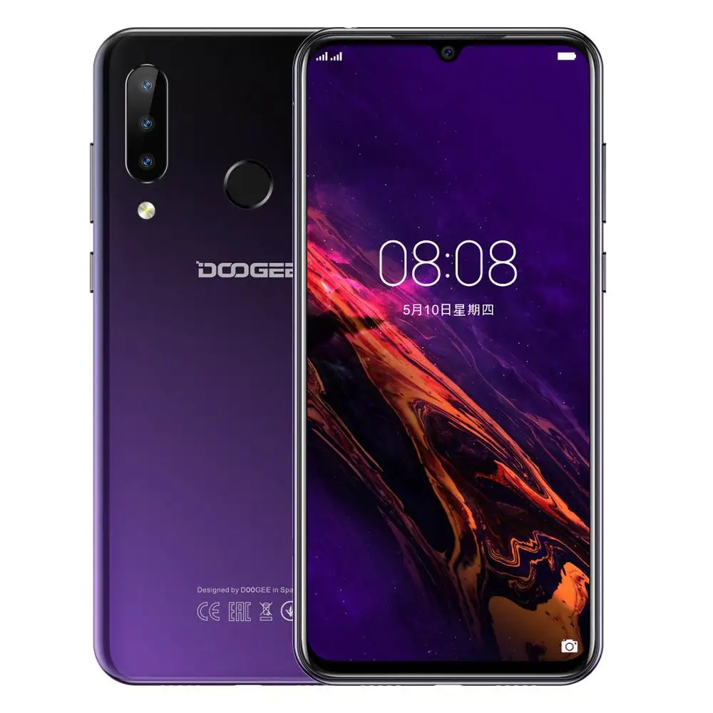 DOOGEE N20 4 Гб+ 64 Гб 6,3 дюймовый экран капли воды 3 задняя камера Android 9,0 пирог Восьмиядерный отпечаток пальца ID 4350 мАч 4G LTE смартфон - Цвет: Dream Purple