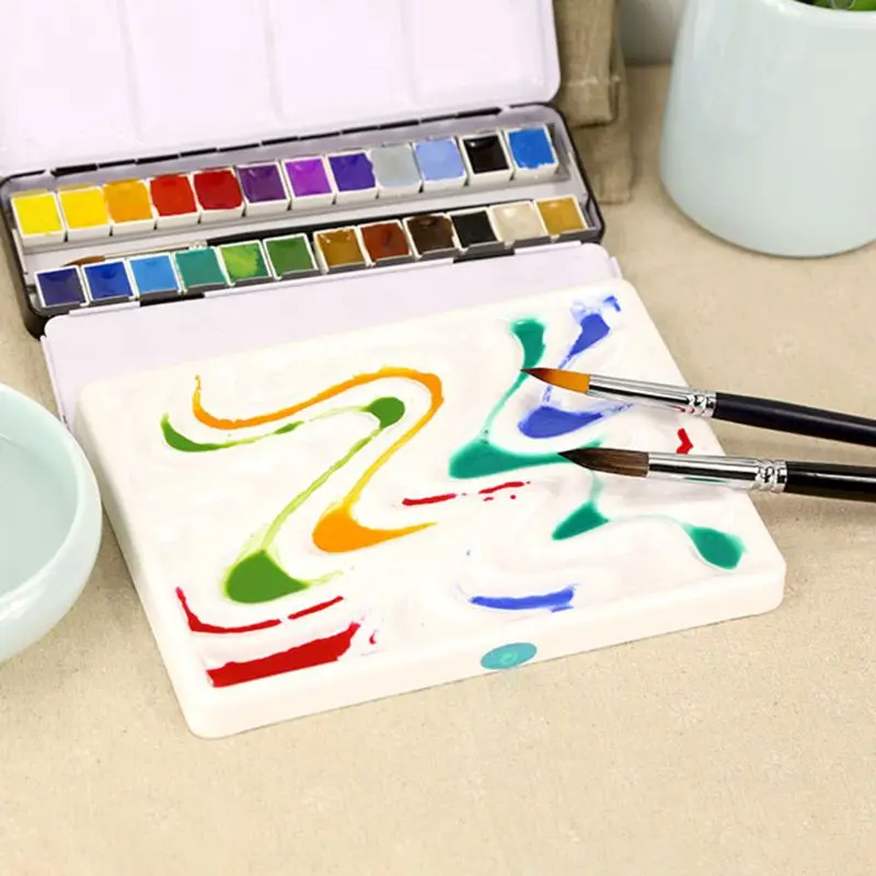 

Wavy Imitation Ceramic Palettes Square Watercolor Easy To Clean Palettes Tray For Artist Watercolor Gouache Painting Coloring