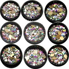 Кристаллы для ногтей Стразы для ногтей искусство украшения головистой формы драгоценные камни 3D на клейкой основе, стразы для дизайна ногтей