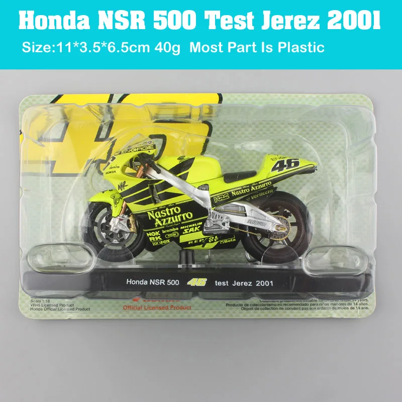 1/18 масштаб Honda NSR 500 чемпионат мира Mugello тест Valencia Jerez bike racer#46 moto rcycle модели rossi литье под давлением мото игрушки - Цвет: Test Jerez 2001