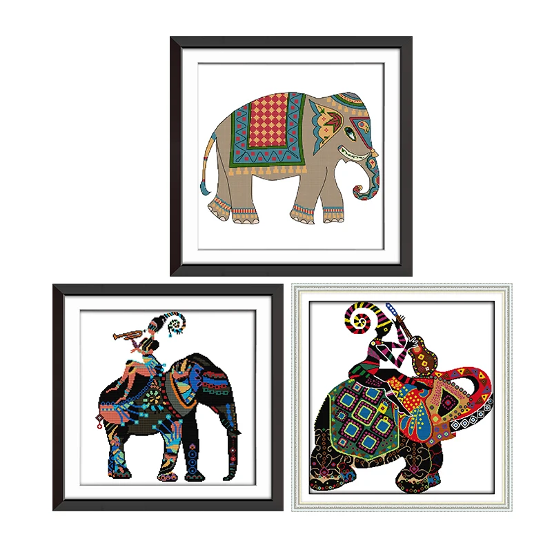 Color Elephant DIY Chinese Needlework Crafts 11CT14CT Animals Printed Pattern Cross Stitch Kit Counted on Canvas Embroidery Sets | Дом и сад