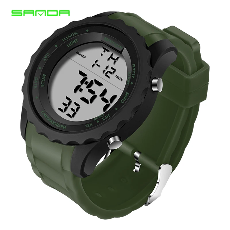 Army green SANDA мужские s цифровые милитари часы наручные часы модные спортивные часы водонепроницаемые мужские наручные часы светодиодный Электронные наручные часы relogio masculino - Цвет: Army green