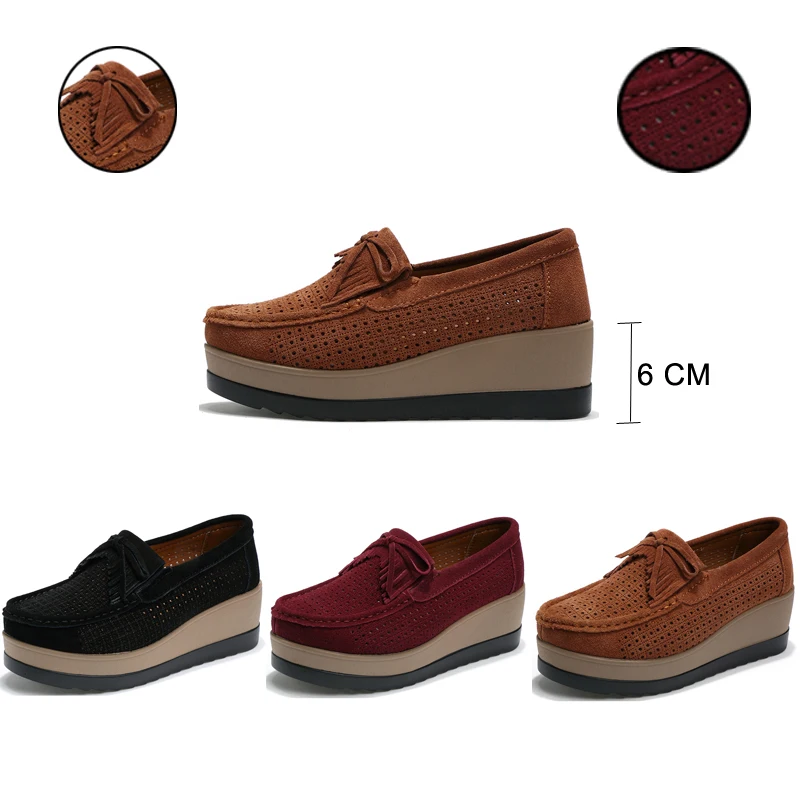 Women Flats Suede Leather Shoes Lady Loafers Sweet Tassel Slip-ons Platform Moccasins