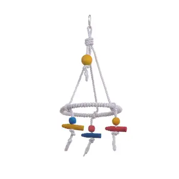 

1Pc Parrot Chewing Toy Hanging Cotton Rope Toy Training Bird Hanging Stand Toy Wooden Block Training Pendant For Parrot Bird