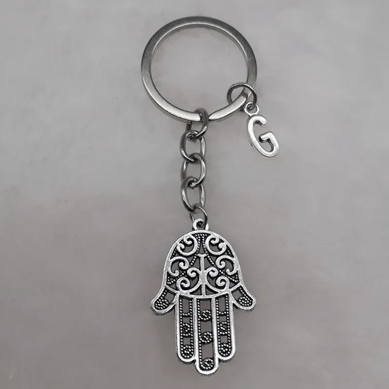 1 Pz Vendita Calda Moda Fascino A-Z Ciondolo Portachiavi Hamsa Fatima Portachiavi In Lega Fatto A Mano Malocchio Fatima Portachiavi Gioielli Regalo