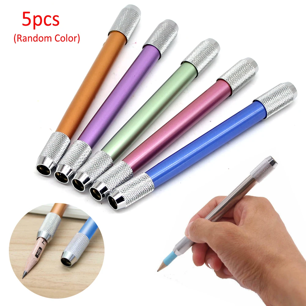 

Metal Brush Pencil Extender Pen Holder 5PCS Extensions Pencil Long Rod Metal Color Rod Detachable Extender Holder Random Color