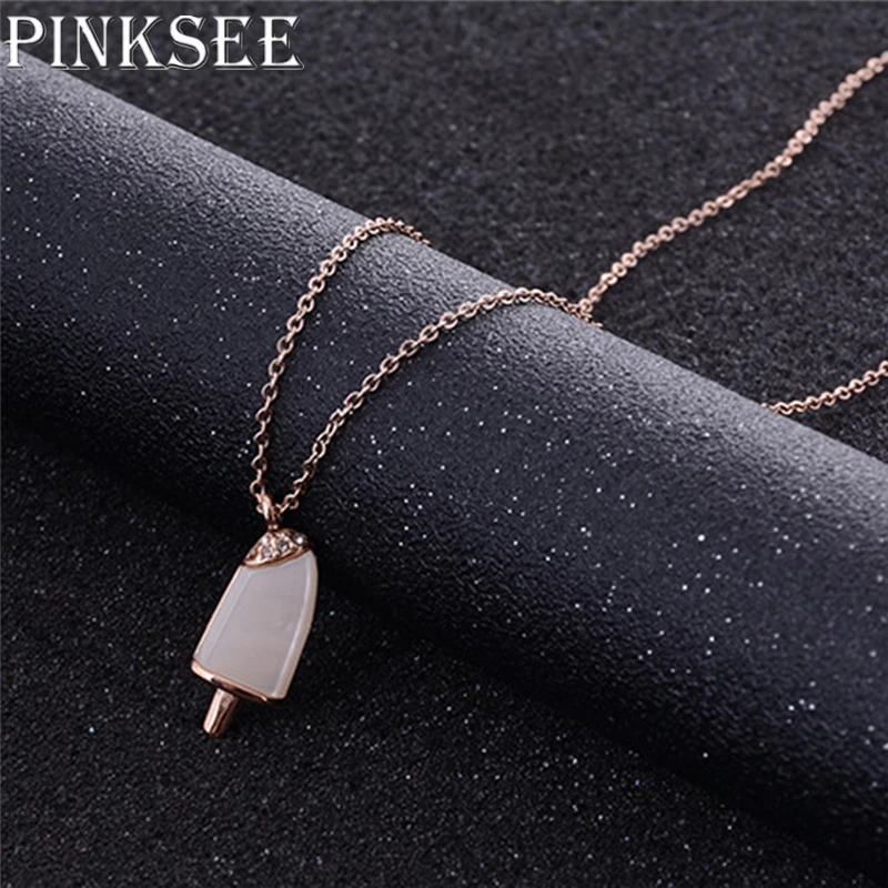 Pinksee новое модное ожерелье с кулоном в виде мороженого для женщин и девушек
