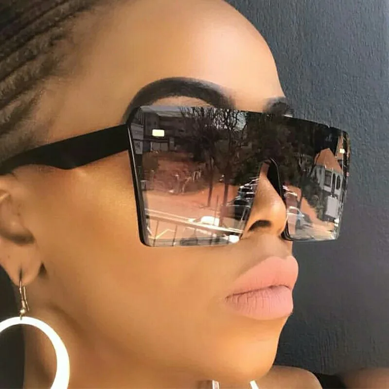 Anteojos de sol cuadrados y dama, gafas de sol femeninas de tamaño grande, a la moda, con estilo retro y gradiente, diseño de una pieza, lentes transparentes tipo espejo -