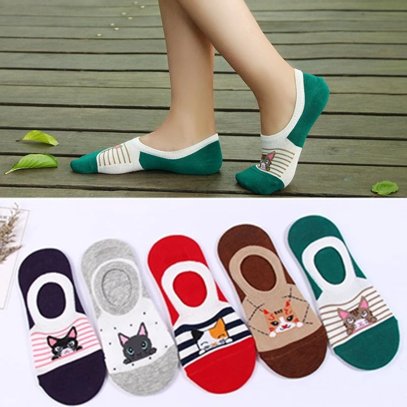

Invisible Sock Motif Cartoon Animal Cat Cotton Material for Women