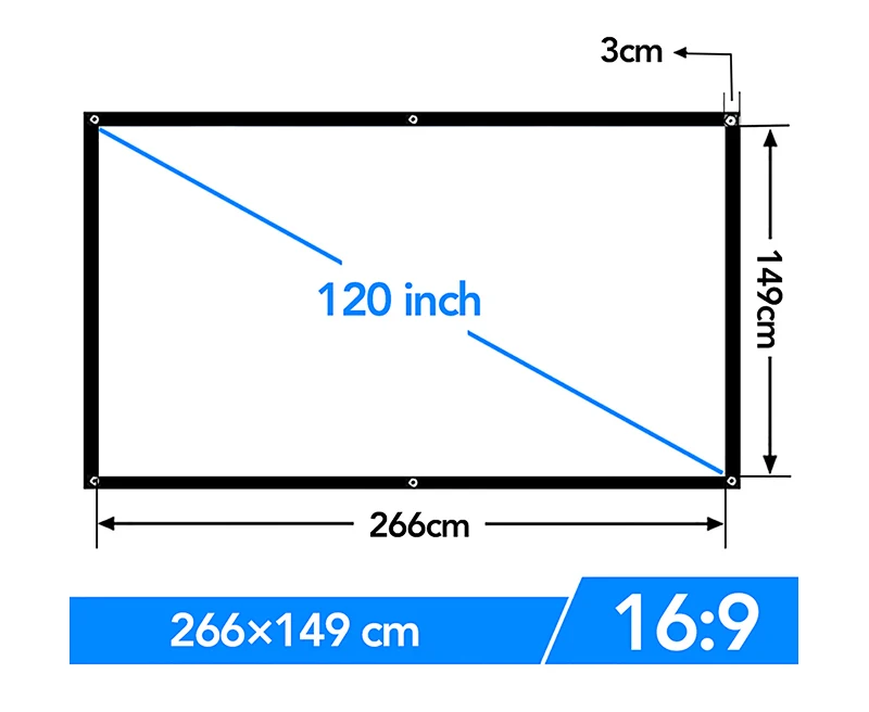 AUN обновленный толще проектор экран, опционально 100/120/133 дюймов 16:9, Складная портативная белая ткань материал для домашнего кинотеатра