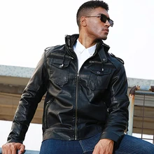 Новое поступление, зимние куртки, мужские кожаные куртки, модные мотоциклетные кожаные куртки с капюшоном, теплая флисовая куртка, пальто
