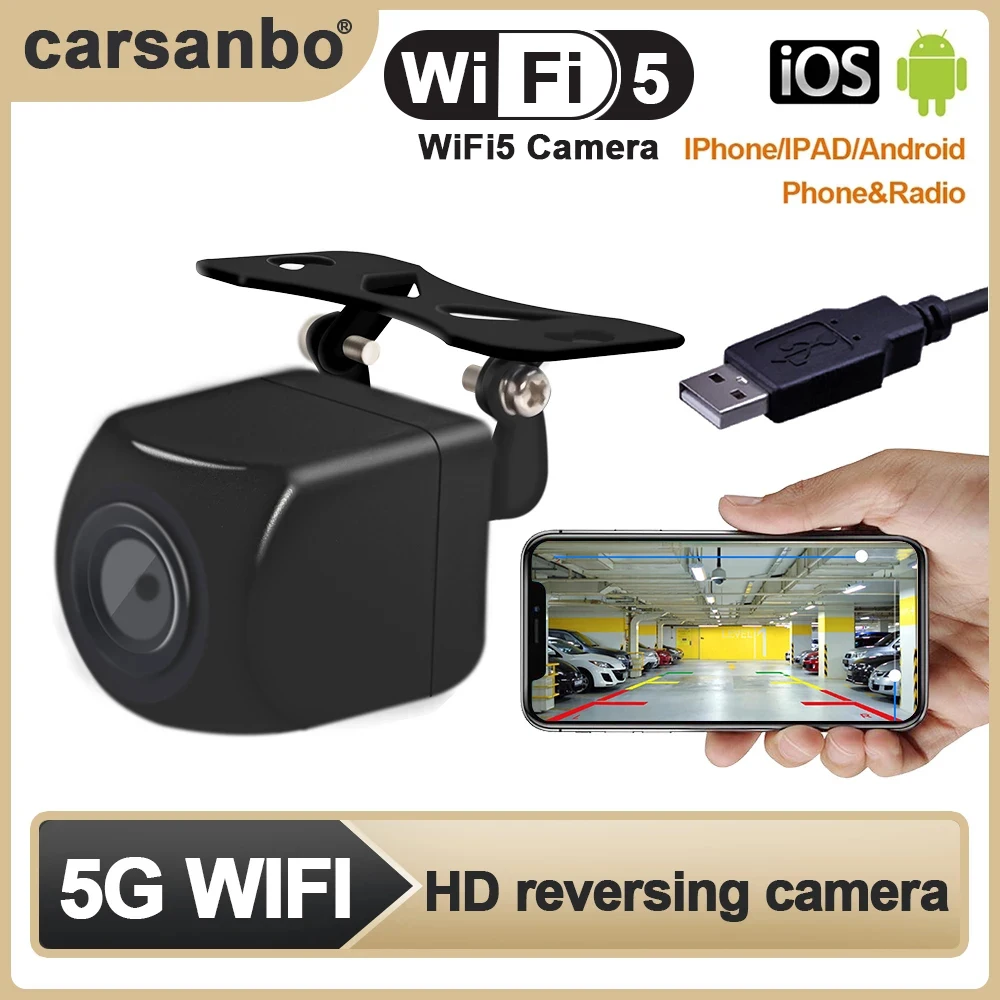 Carsanbo Car Wifi5 HD Night Vision Rear View Camera Wireless Waterproof Wifi Reversing 12V Support Android Ios and Radio | Автомобили и