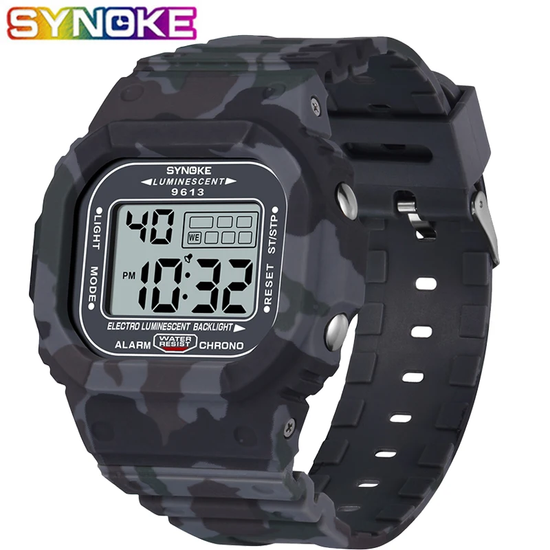 SYNOKE спортивные мужские цифровые часы, модные камуфляжные военные часы, часы с будильником, часы для бега, мужские часы