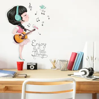 

Creative Cartoon Girl Playing Guitar Wall Stickers Funny Music Art Decals for Kids Rooms Bedroom Living Room Home Decor Y1649
