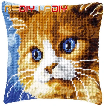 

Cross Stitch Cushion Cover Brown Animals Sofa Pillow Chunky Cross-Stitch Kits Acrylic Yarn Pillow Case Home Decor Art & Crafts