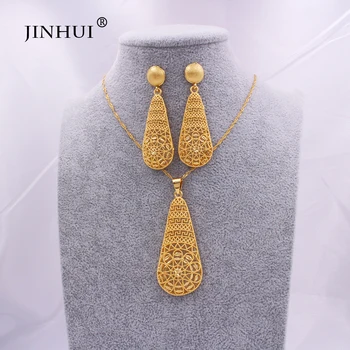 

African Indian Dubai wedding Wife Luxury gifts new 24K gold Jewelry sets for Women Indian bridal Ethiopia Necklace Earrings set