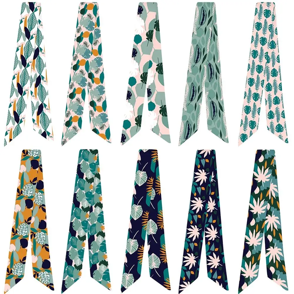 

Tropical Leaf Print Variety Bag Handle Tied Scarf Small Scarf Women Fashion 5*95cm Multifunction Scarf