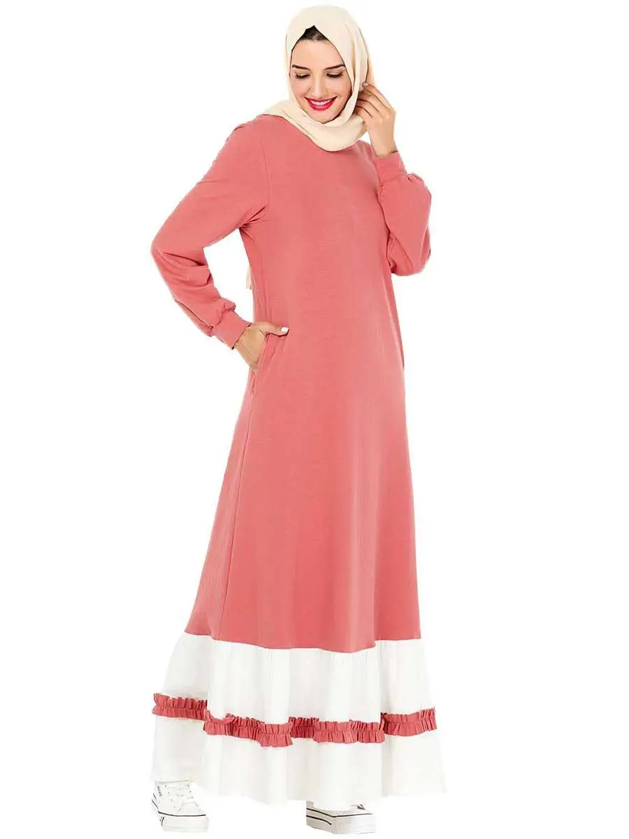 Женское платье Abaya мусульманское Спортивное Макси с длинным рукавом кафтан