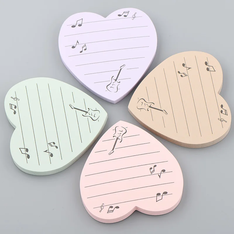 Heart-shaped Note Sticky Music Notes Stickers N Times Memo Pad Book Learning Piano Gift Stationery Notepad 1 Pack 80 Sheets | Канцтовары