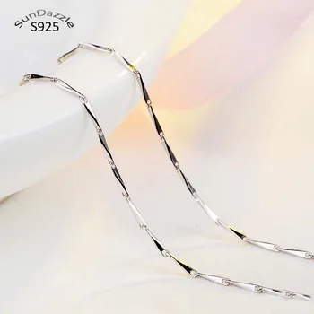 

100% Genuine Real Pure Solid 925 Sterling Silver Chain Necklace for Women Bamboo Basic Chains Fine Jewelry Female Necklace
