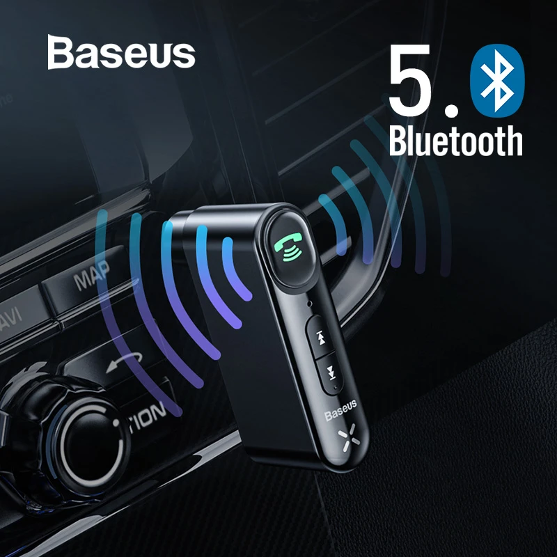 Baseus, автомобильный комплект, динамик, наушники, Aux, Bluetooth 5,0, адаптер, беспроводной, 3,5 мм, аудио приемник для авто, Bluetooth, наушники громкой связи