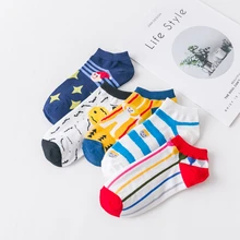 Милые Мультяшные женские хлопковые носки в полоску со звездами, синие, желтые, красные носки, невидимые нескользящие носки, мужские короткие носки с низким вырезом