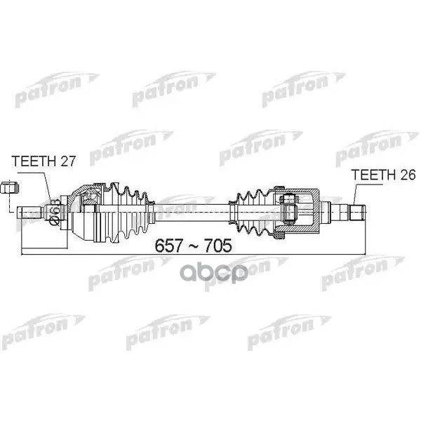 Полуось Передний Мост Слева 27x657x63x26 Ford Kuga I 2.0 Tdci 4x4 08- PATRON арт. PDS0486