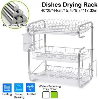 

3 Tiers Dish Drying Rack Storage Shelf Kitchen Washing Holder Basket Plated Iron Knife Sink Dish Drainer Drying Rack Organizer
