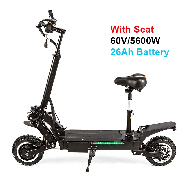 With Seat 26Ah Halo Knight мощный 60 в 5600 Вт Электрический скутер с сиденьем 11 дюймов внедорожный двойной мотор EScooter складной взрослый 85 км/ч мотоцикл - Цвет: With Seat 26Ah