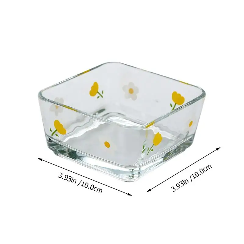 4pcs Glass Bowls Multifunction Salad Bowl Square Fruit Vegetable Bowl Home Kitchen Gadget Eco-Friendly Noodle Snack Dish Plate
