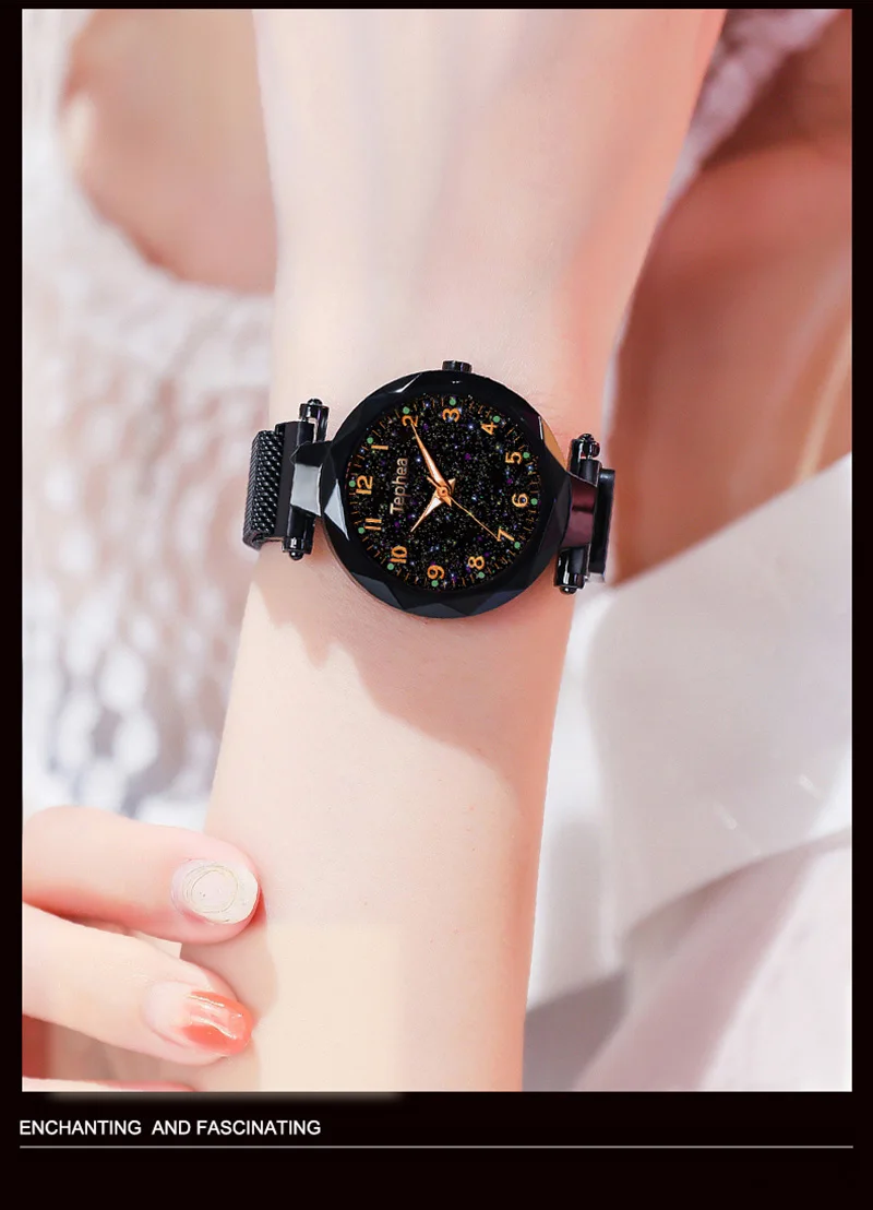 Роскошные женские часы из розового золота минимализм звездное небо магнитная пряжка модные повседневные женские наручные часы Водонепроницаемые римские цифры xfcs