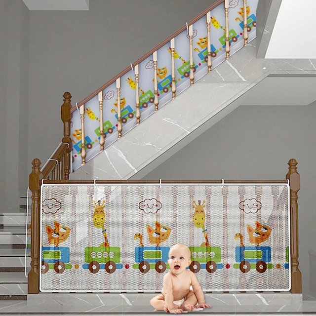 Protector de escalera combinado de pared y poste/puerta de tela para bebés,  puerta para mascotas, barrera de tela para escaleras -  México