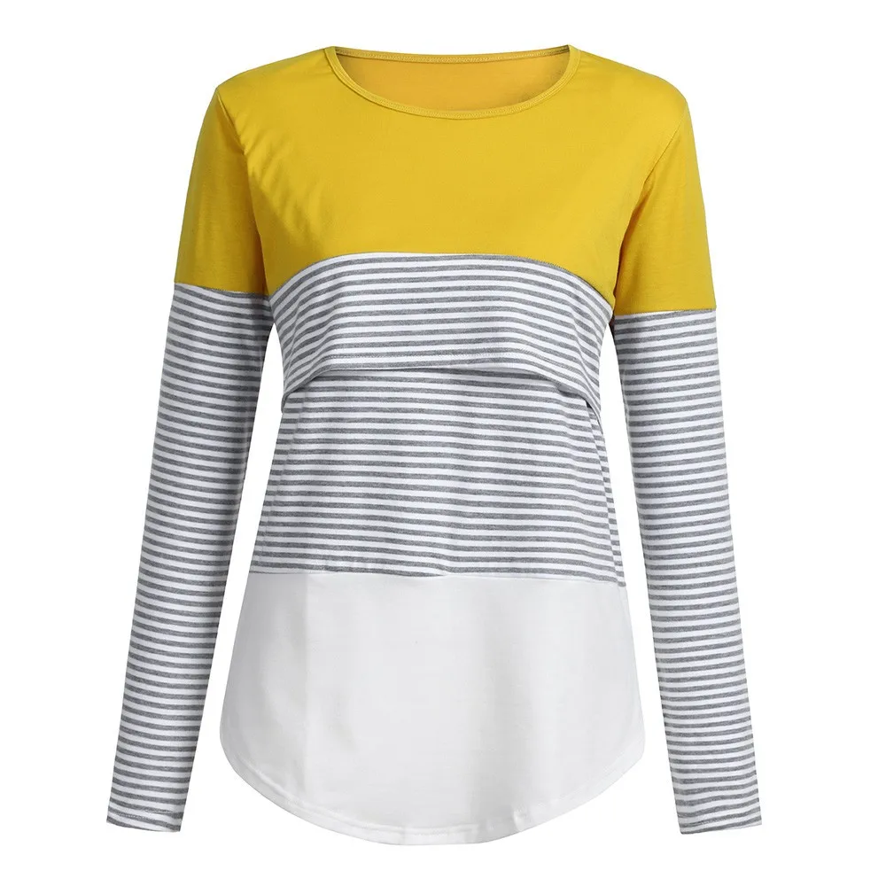 Горячая беременности блузка Для женщин МАМА Пижама для беременных; Одежда для беременных Длинные рукава полосатая блуза одежда для детей vetement femme# guahao - Цвет: Yellow