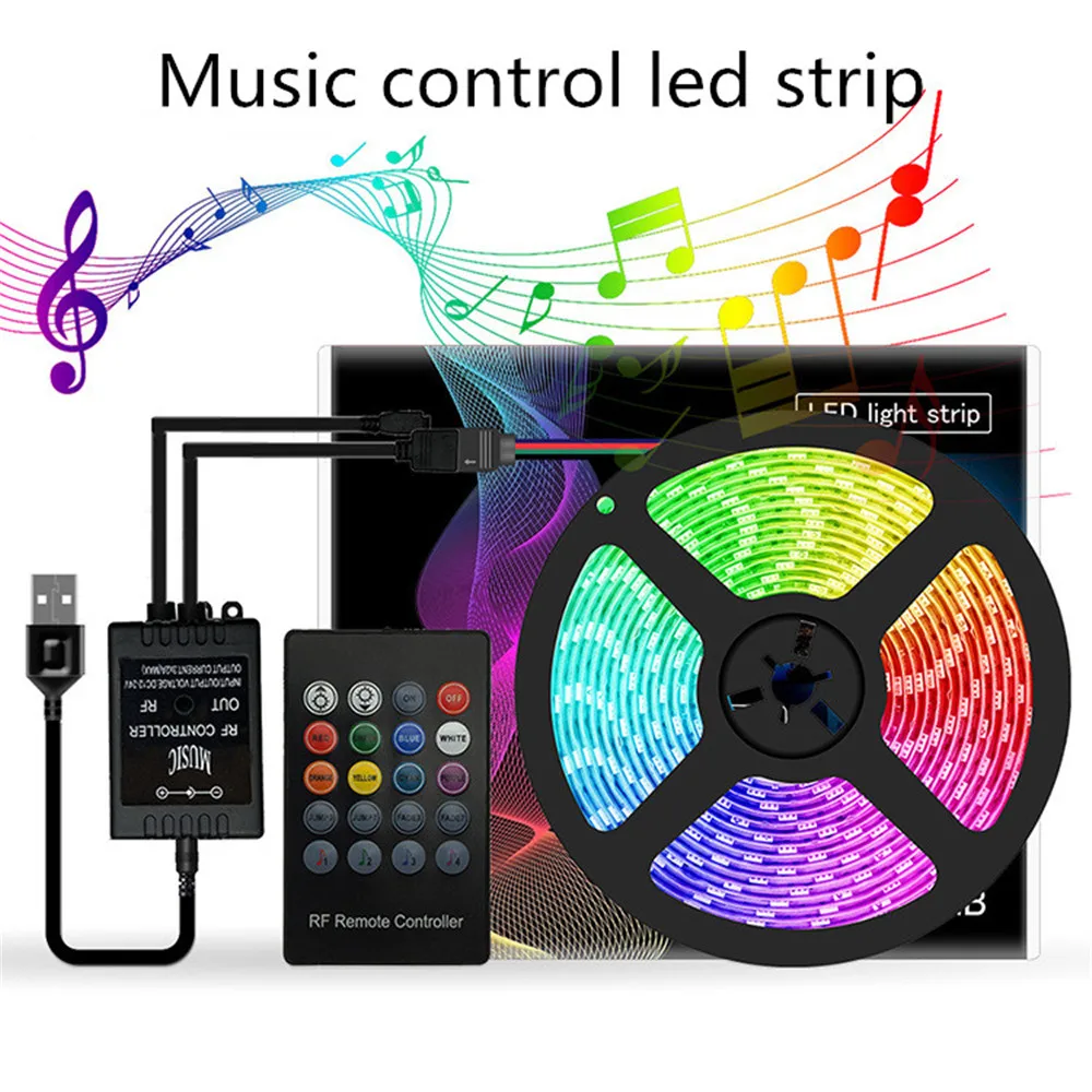 Светодиодная лента RGB музыкальный светильник USB 5 В ТВ подсветка вечерние для фона