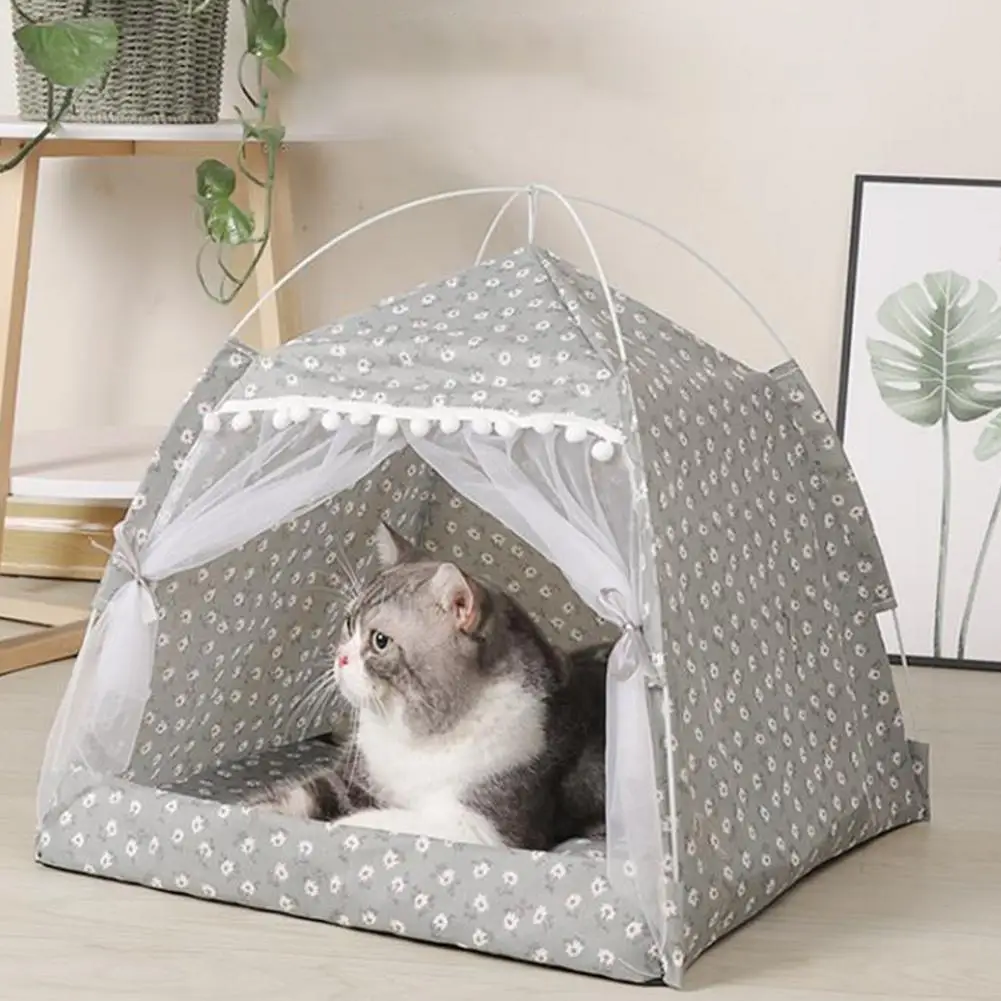 Summer Cat Cooling Tent Bed General Teepee Cozy Hammock With Floors Pet Small Dog House Accessories Products | Дом и сад
