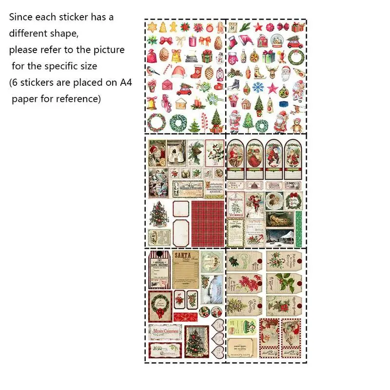 

1 Set 13*18cm Retro Christmas Themed Sticker Pack Vintage Christmas Series Tags Stickers Junk Journal Office Stationery