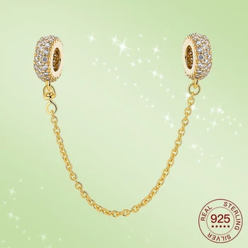 

925 Sterling Silver Safety Chain Fixed Anti-Drop Screw Buckle Sparkling CZ Gold Fit Original silver Suitable For Bracelets