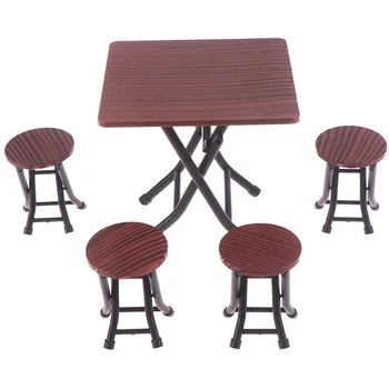 

4Pc/set Wooden Dollhouse 1/12 Miniature Dining Chair Table Furniture Set For Doll house Kitchen Food Furniture Toys