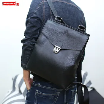 

Simple Retro Leather Men Backpack Casual Leather Travel Backpacks Male Schoolbag Tide Men's Computer Bags Head Layer Cowhide Big