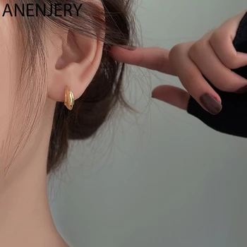 

ANENJERY Simple Concave-convex Smooth Stud Earrings for Women Men Gold Color Geometric Ear Jewelry Wholesale S-E1309