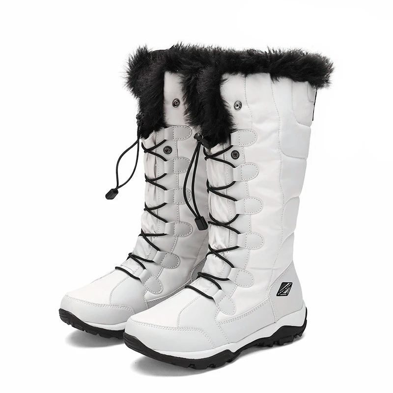 Женские зимние уличные походные ботинки; женские водонепроницаемые зимние ботинки с шерстяной подкладкой; женская Нескользящая зимняя обувь; хлопковые ботинки; for-40c - Цвет: Белый