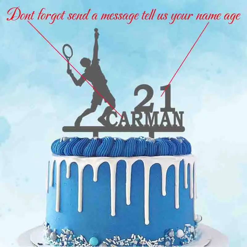 20cm Icing Round Cake Topper Decoration Personalised Tennis Racket Birthday 8" 