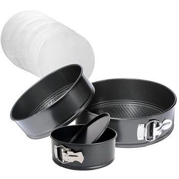

Pan Set,Nonstick Leakproof 3Pcs(4Inch /7Inch /9Inch ) Cake Pan Bakeware Cheesecake Pan with 50 Pcs Paper