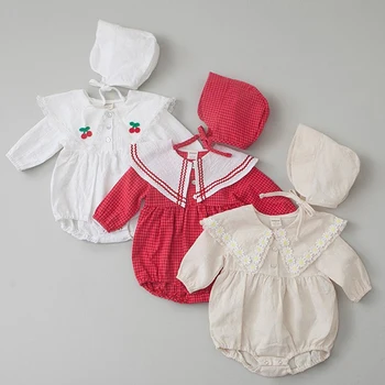 

Baby Girls Rompers Baby Cherry Rompers Bodysuits Cute Infant 2020 Spring and Autumn New Girls Bodysuit Turn-Down Collar Clothes